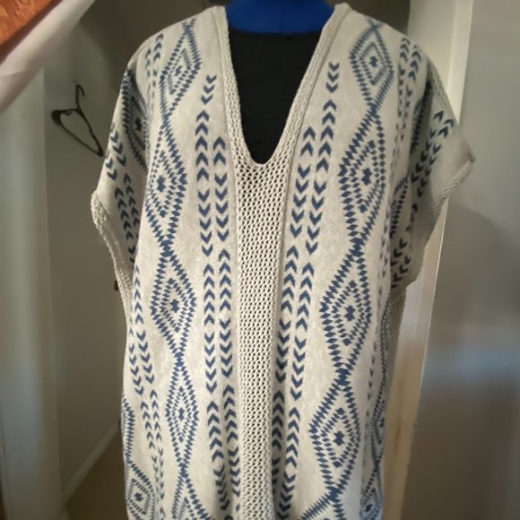 OVERLAND Sweaters - LARGE-XLARGE, OVERLAND, GRAY AND BLUE PONCHO